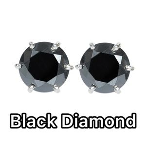 NWT 925 STERLING SILVER & 4.08 Ct  NATURAL JET BLACK DIAMOND STUDS EARRINGS